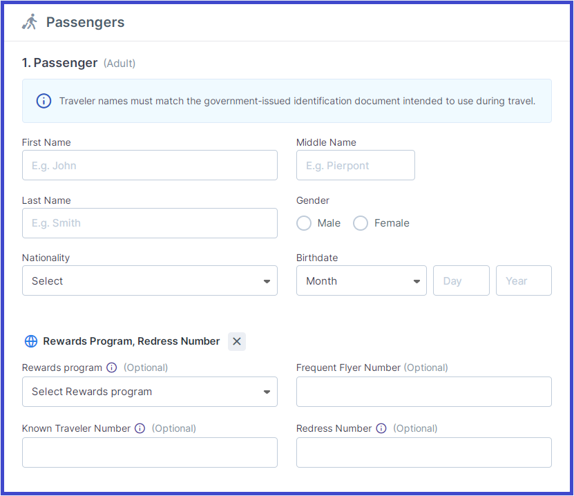 Add Your Known Traveler Number 1 passengers Add Your Known Traveler Number