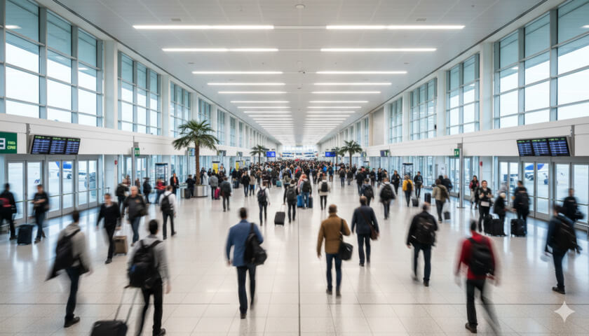 The Subtle Fears of Business-Class Travelers 7 airport terminal crowd travelling people The Subtle Fears of Business-Class Travelers