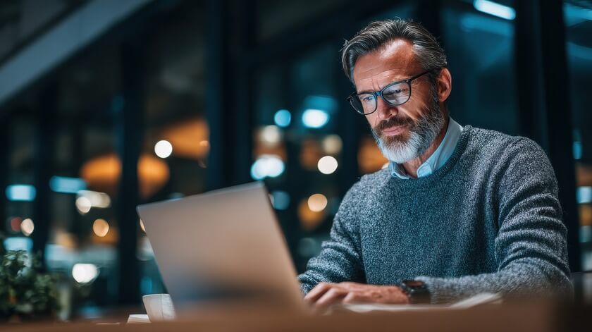 Business-Class Secrets You Won’t Find on Booking Sites 2 businessman working on laptop in modern office evening Business-Class Secrets You Won’t Find on Booking Sites