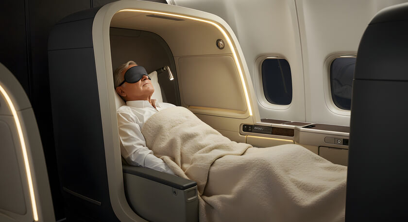 When Business Class Often Makes More Sense Than Economy 2 first class airplane suite passenger sleeping When Business Class Often Makes More Sense Than Economy