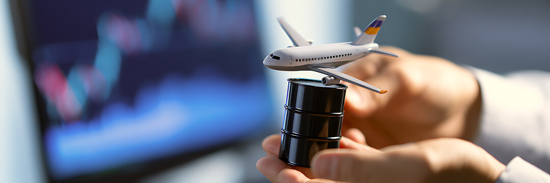 May 2026 US Premium Flight Briefing 4 airplane model on oil barrel aviation fuel price concept