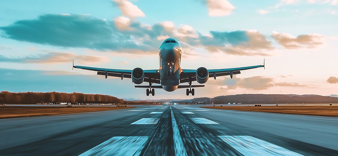 Why flying feels unpredictable in 2026, and what’s actually driving it 5 airplane taking off from runway at sunset front view