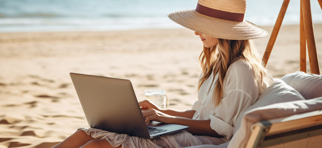 What changes in flight prices after Memorial Day in 2026, and what to expect 4 woman using laptop on beach relaxing