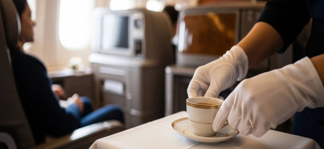 Four airline cabin crews that do things differently in business class 4 business class cabin crew serving coffee
