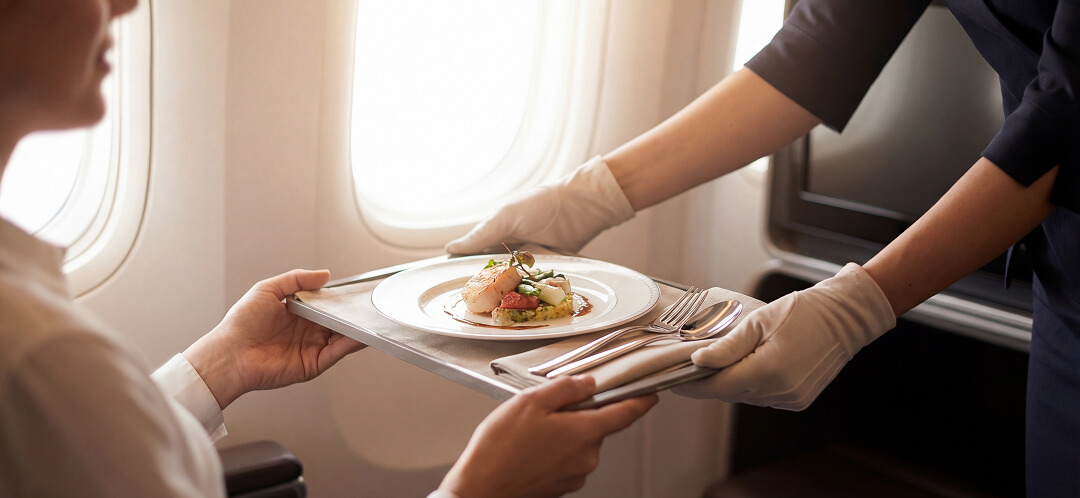 Four airline cabin crews that do things differently in business class 6 business class cabin crew serving gourmet meal