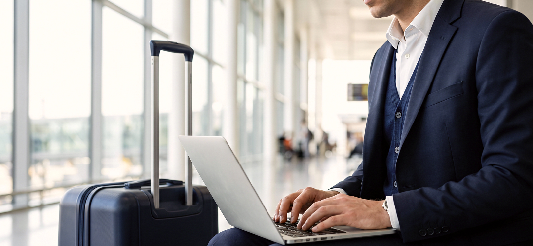 Where premium US travelers flew in the first half of 2026 6 business traveler working laptop airport premium travel